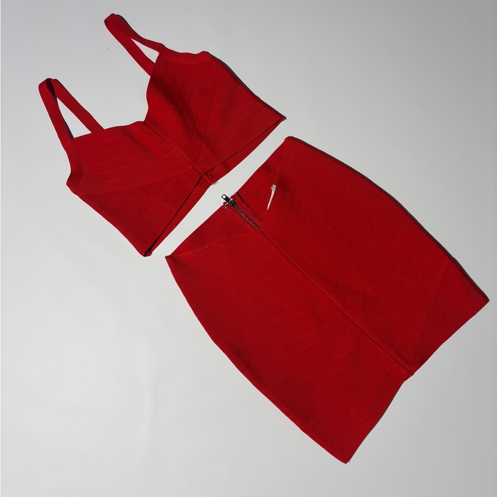 Tiger Mist Bold Red Midi Skirt Set